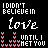 Pixelated icon with four quadrants: top-left text "I DIDN'T BELIEVE IN love UNTIL I MET YOU" over pink hearts, top-right two cartoon figures holding hands, bottom-left green text on yellow background, bottom-right empty gray space.