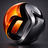 A pixelated circular icon with a split design: one side shows orange and yellow flames, the other side shows a metallic silver and black sphere.