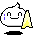 A 4-frame pixel art animation of a white cloud-like character with blue eyes and yellow flame props, displayed in a 2x2 contact sheet on gray background.
