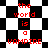 Red text on black-and-white checkered background with two distinct animation states showing shifting patterns