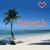 Pixelated beach scene with palm tree, ocean waves, and orange text 'beach' under a blue sky.