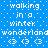 Blue background with white pixelated text reading 'walking in a winter wonderland' and three '<3' symbols arranged in two , displayed as static content
