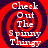 Four identical red and dark purple spiral patterns with white text reading "Check Out The Spuny Thingy" arranged in a