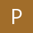 White capital letter P on solid brown background with pixelated edges.