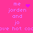 Pixelated text on bright pink background with animated purple heart and starburst symbols above 'me jorden and jo' lines.