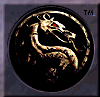 Circular icon with golden dragon silhouette on black background, transitioning through blue energy effects and light pulses.