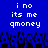 Blue background with white pixelated text reading "i no its me qmoney" repeated twice, black pixelated shapes below.