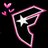 Pixelated pink and white icon with a star inside a shield shape, three small hearts floating left of the shield on black background.