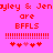Pixelated red text on bright pink background reads 'ayley & Jennyley & Jen' above two identical sections with 'are BFFLS', horizontal lines, and heart symbols.