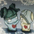 Two pixelated figures with red heart symbols on their chests, one in green and black attire holding a dark object above its head, the other in beige and white clothing.