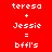 Red and black pixelated with white text showing 'teresa + Jessie = bffl's' repeated across three , each displaying different background color combinations