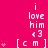 Pixelated pink background with repeated white text 'i love him <3 [cm]' and varying heart counts, some hearts animated to pulse or multiply.