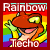 A 3x3 contact sheet of a rainbow-themed animated AIM buddy icon featuring the Neopets character Techo with varying background effects across frames.