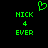 Green pixelated text and heart symbol on black background, with 'NICK', '4', and 'EVER' repeated in two