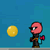 Pixelated character with pink face and black sunglasses holds red flower against blue background with yellow circular shape.