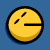 Yellow Pac-Man character with black outline in various expressions and mouth positions on blue background.