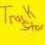 Pixelated orange text on a solid yellow background, with visible pixelation and no additional elements.