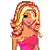 Pixel art contact sheet showing two frames of a cartoon woman in pink swimwear with blonde hair, labeled 'Summer Chick' on an orange background.