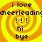 Four identical of a yellow-orange spiral background with black text reading "i love cheerleading" followed by "!!" "hi" "bye" in sequence