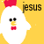 Pixelated chicken icon with red comb and wattle, yellow beak, black eyes on a yellow background; text 'jesus' above and 'me too' below in some frames.