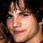 A 48x48 pixel buddy icon split into two frames showing a person's face on the left and blue text logo on the right, with visible dithering and low-resolution rendering artifacts.