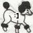 Pixelated black-and-white icon shows a stylized figure with rounded head and limbs, holding an object resembling a microphone or antenna, with a smiley face expression.
