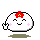 A 4-frame pixel art animation of a white rounded character with red flower headpiece, pink blush marks, and black outline performing subtle facial expression changes across frames.