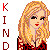 A 2x2 contact sheet of four animated frames showing a pixelated cartoon woman with blonde hair and red lips in various poses, each frame accompanied by vertical text reading "KIND" on the left side.