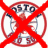 Two circular red-outlined icons with 'ASTO' at top and '10 59' at bottom, each crossed by a thick red X; left icon shows partial baseball player image, right displays large black 'EW' text.