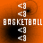 Orange background with white text 'BASKETBALL' and repeated '<8' symbols, showing subtle pixel variations between frames.