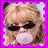 Pixelated image of a person with blonde hair, sunglasses, and bubble gum in mouth on purple background; adjacent text reads 'hilary cuff' and 'Made at IconFun.com'.