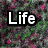 Pixelated text on a floral background states 'Life isn't about finding yourself, Life is about creating yourself' with visible pixelation and color blending.