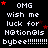 Pixelated text repeats 'OMG wish me luck for H@tionQls bybee!!!!!!!!' with red stars on black background, one gray square visible.