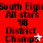 Red background with black text reading "South Elgin All-stars '08 District Champs" in two , each containing a white star and pink star animation