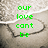 Green pixelated text on a beige textured background forms two sequential phrases
