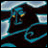 A 48x48 pixel animated buddy icon featuring a stylized dark figure with glowing eyes and blue accents, paired with text reading "Anime IM" and "COM" on a black background.