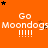 Orange background with repeated white text 'Go Moondogs !!!!!' and scattered black and brown stars.