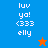 Pixelated text 'luv ya! <333 elly' on blue and orange backgrounds with a star icon changing from orange to blue.