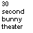 A 48x48 pixel animated buddy icon featuring a cartoon character with bunny ears, yellow hair, and a red bow tie against a dark blue background, paired with text reading "30 second bunny theater" and "SCREAM" on the left side of the image.