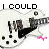 Pixelated white electric guitar with black pickguard and control knobs, pink heart symbol below, text above in blocky font.