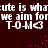 Pixelated text repeats 'cute is what we aim for' with 'T-O-M<3' symbols on a dark background, accompanied by scattered pink dots.