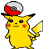 A 4x3 contact sheet of pixelated Pikachu frames with a Poké Ball on its head, holding a yellow flag-like object in various poses and expressions across sampled animation frames.