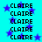Static image with cyan background, blue stars, and repeated text "CLAIRE" in black pixelated font.