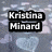 Pixelated text overlays on a cloudy background with heart-shaped clouds, displaying 'Kristina Minard', 'is my', and 'bestfriend :]' sequentially.