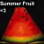 Pixelated watermelon slice icon with red flesh, green rind, and black seeds, displayed alongside text elements on a dark background.