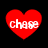 Four red heart-shaped icons with white text 'chase' on a black background, arranged in two of two