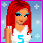 A 5x4 contact sheet of a pixel art animated icon featuring a red-haired woman in a white top with blue number '5' on it, set against a light blue starry background with pink borders.