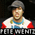 Six distinct pixelated portraits of a person in various poses and clothing, with text "PETE WENTZ" overlaid on the bottom-left image.
