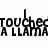A 4-frame animated contact sheet showing pixelated text "TOUCHED A LLAMA" on four distinct background colors: white, light purple, dark blue, and gray.