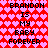 Pixelated text repeats 'BRANDON IS MY BABY FOREVER' on a red background with pink heart pattern.